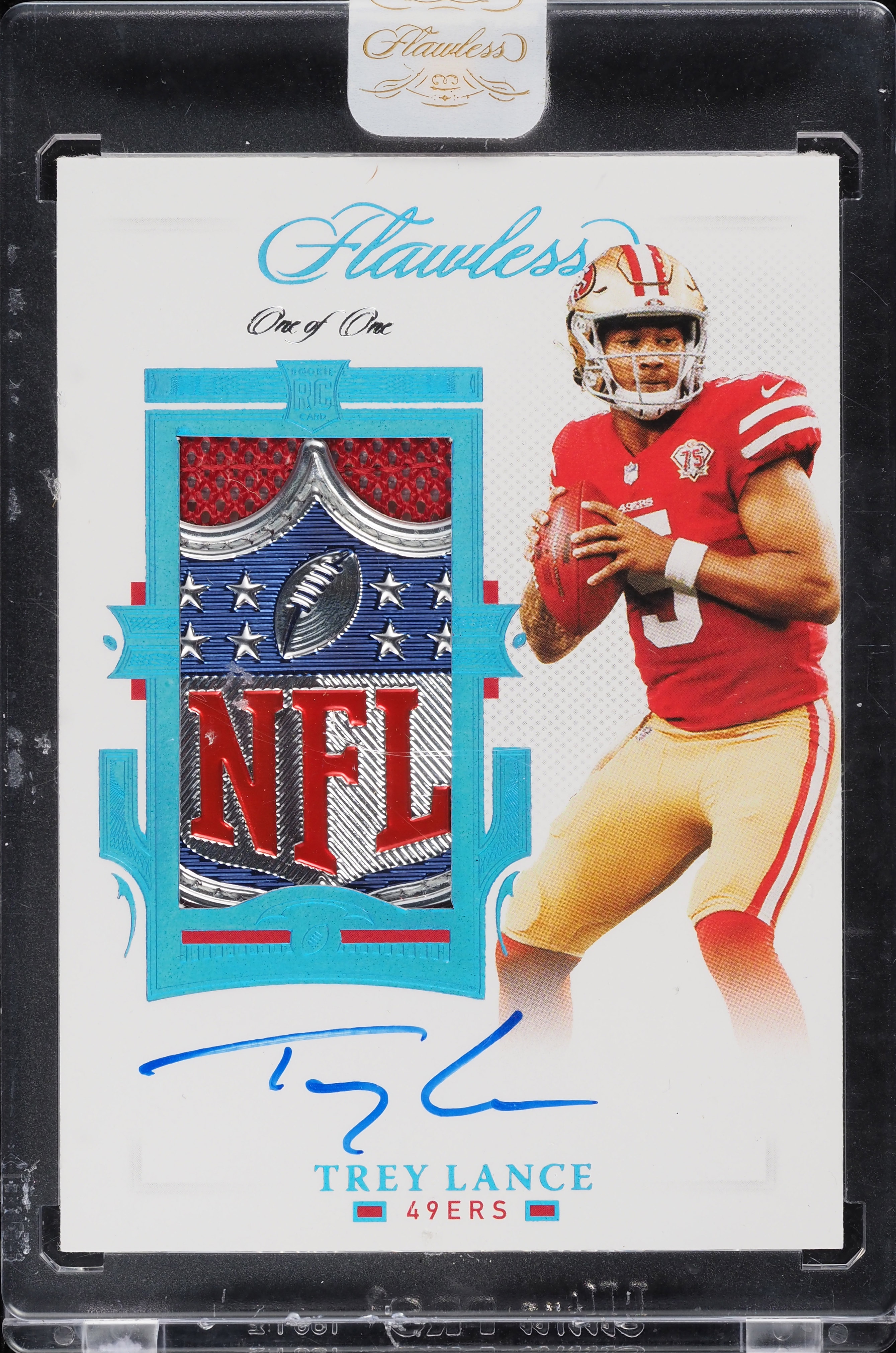 2021 Panini Flawless Platinum Trey Lance ROOKIE NFL SHIELD PATCH AUTO 1/1
