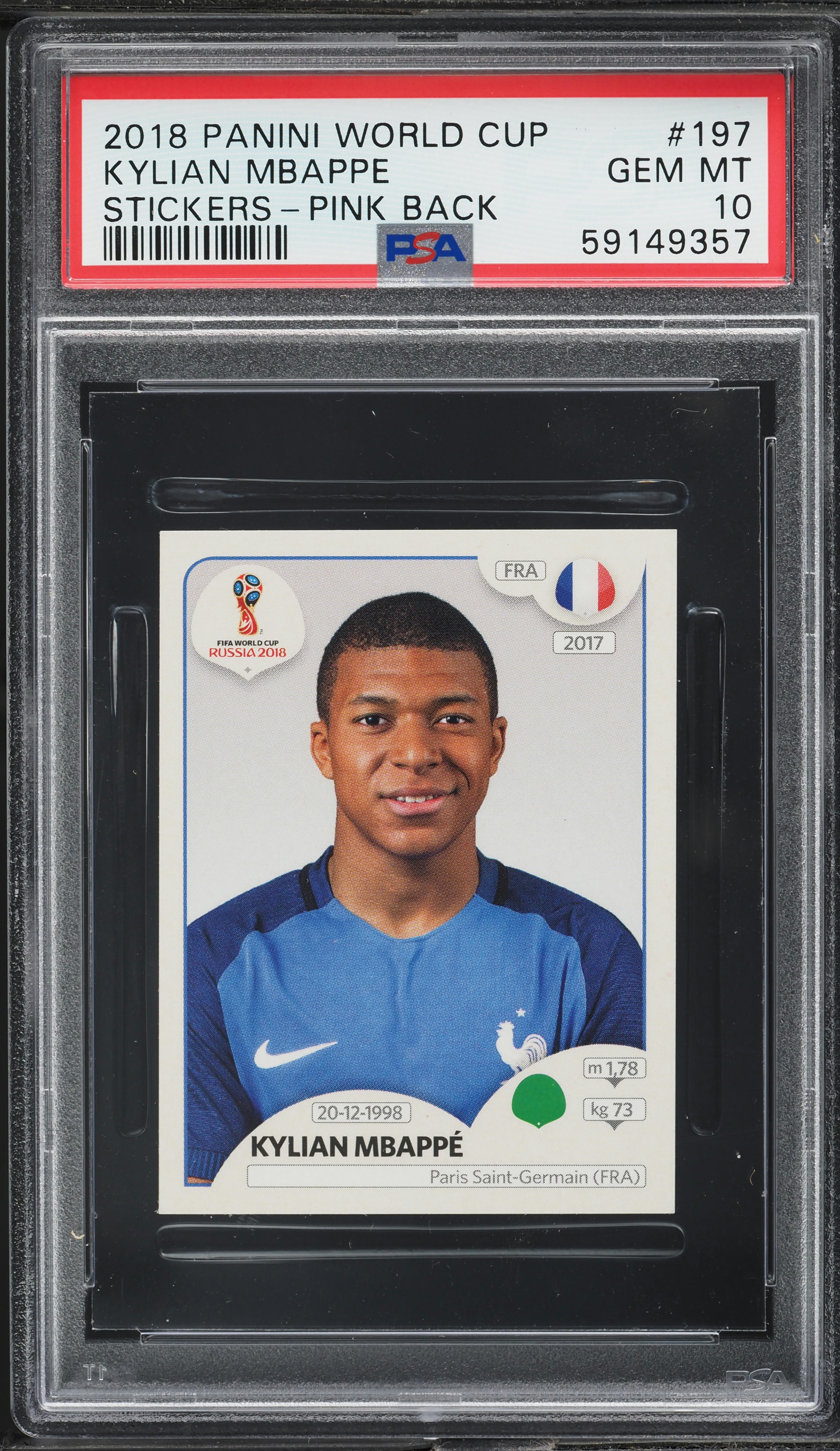 2018 Panini World Cup Stickers Pink Back Kylian Mbappe ROOKIE #197 PSA 10 GEM