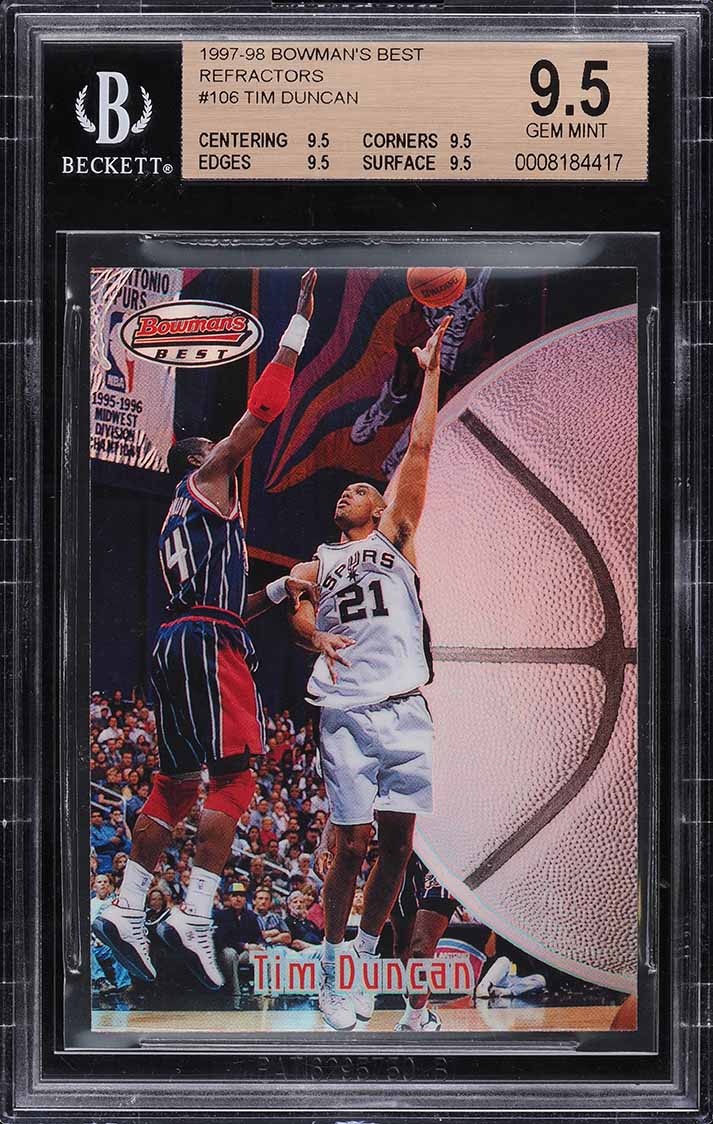 1997 Bowman's Best Refractor Tim Duncan ROOKIE #106 BGS 9.5 GEM MINT