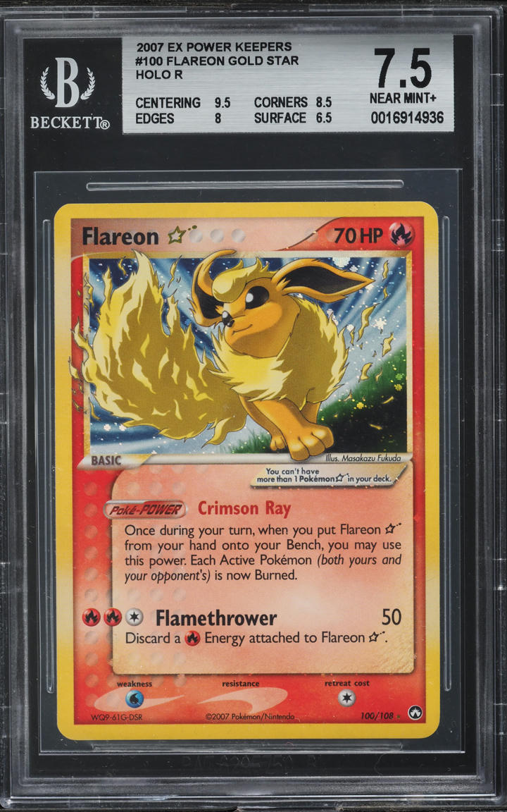 2007 Pokemon EX Power Keepers Holo Flareon Gold Star #100 BGS 7.5 NRMT+