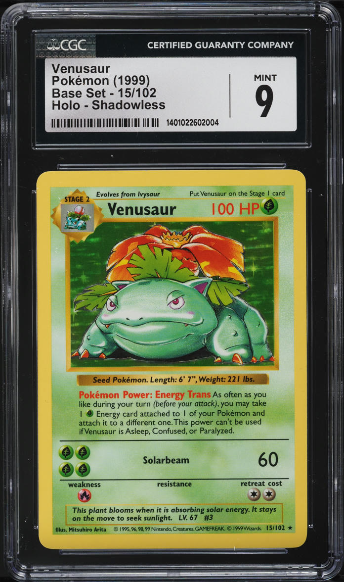 1999 Pokemon Base Set Shadowless Holo Venusaur #15 CGC 9 MINT