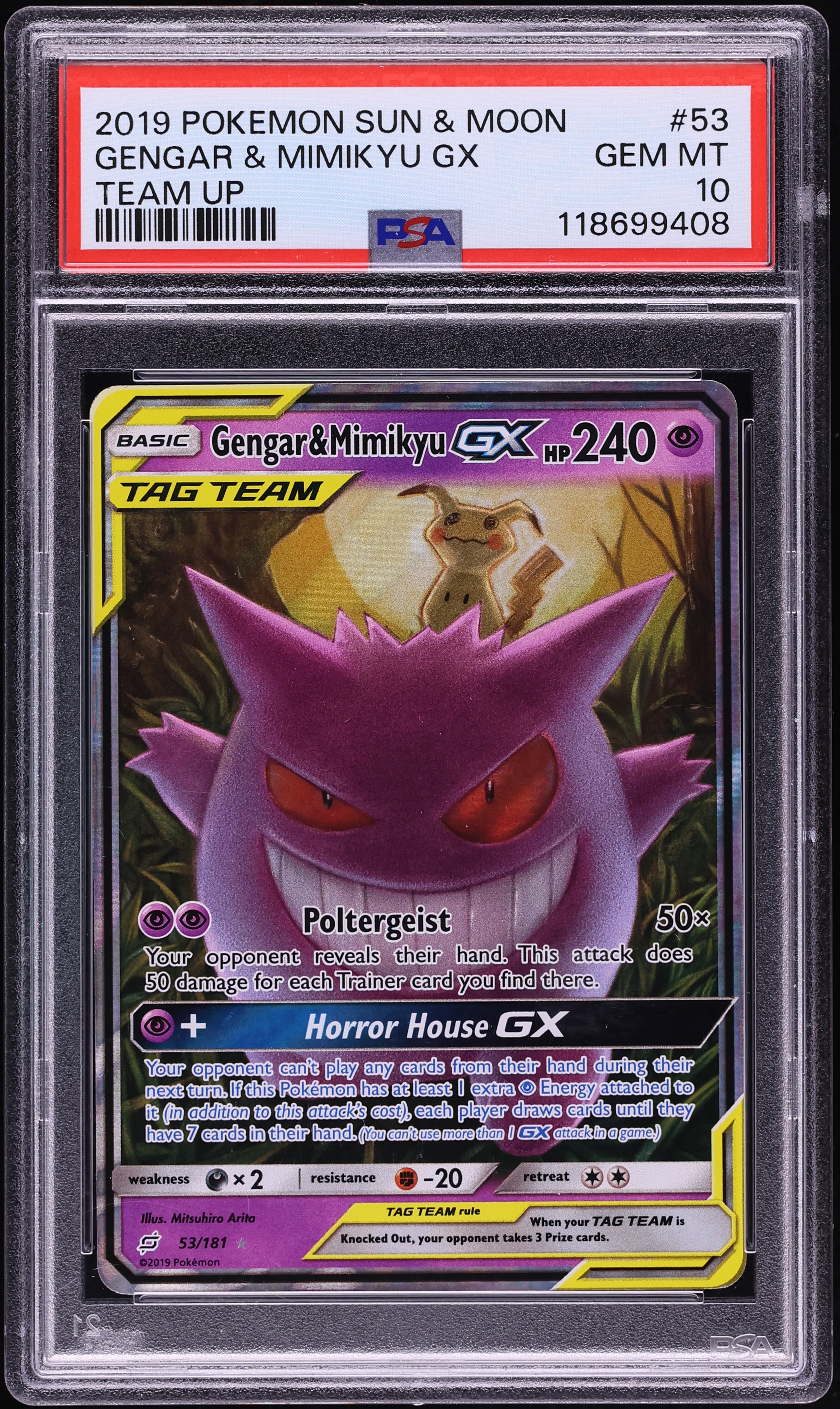 2019 Pokemon Sun & Moon Team Up Gengar & Mimikyu GX #53 PSA 10 GEM MINT
