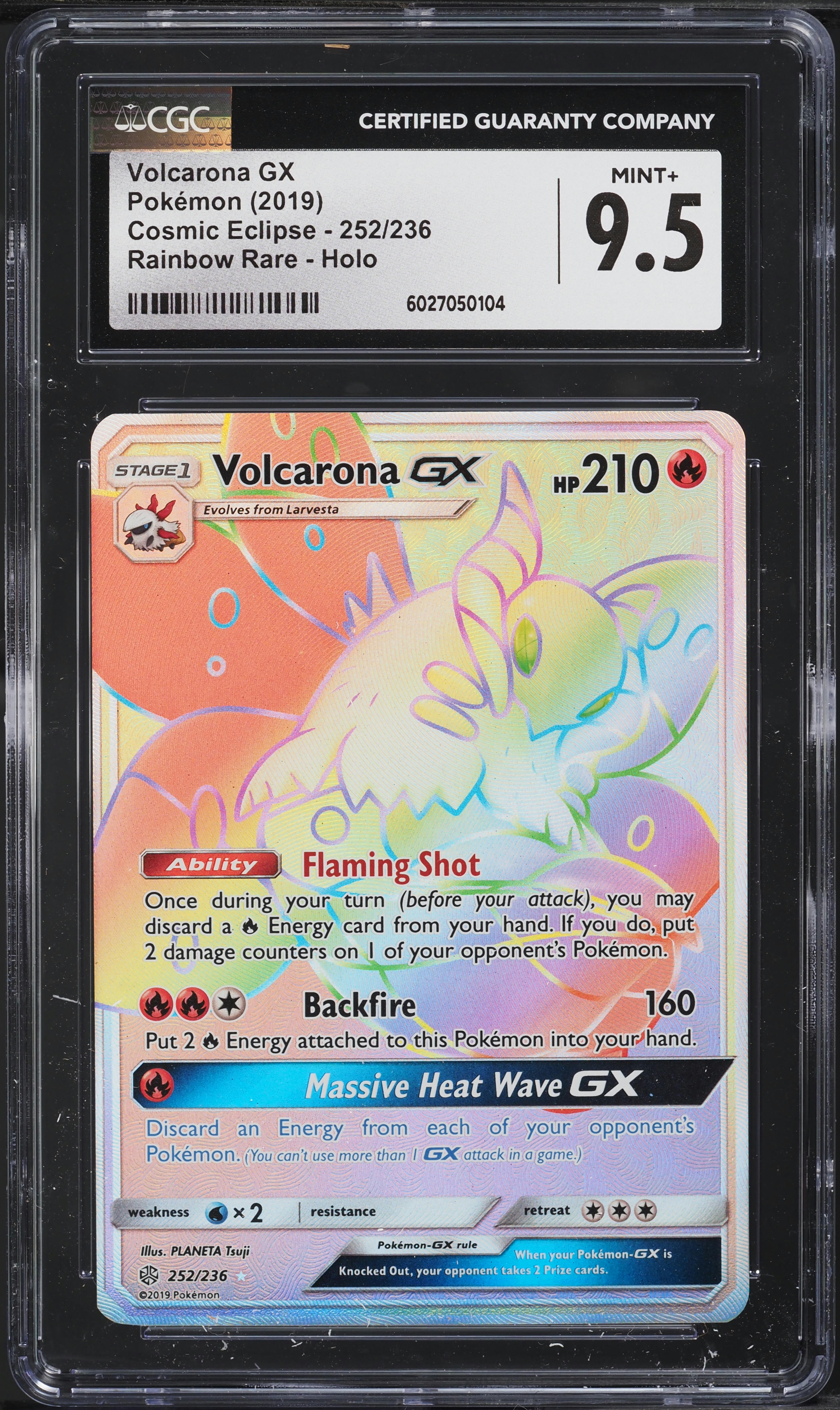 2019 Pokemon SM Cosmic Eclipse Rainbow Rare Holo Volcarona GX #252 CGC 9.5 MINT+