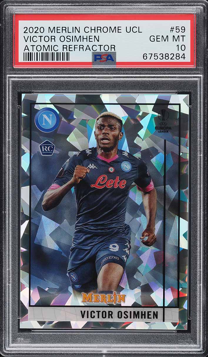 2020 Topps Merlin Chrome UEFA Atomic Refractor Victor Osimhen ROOKIE /250 PSA 10