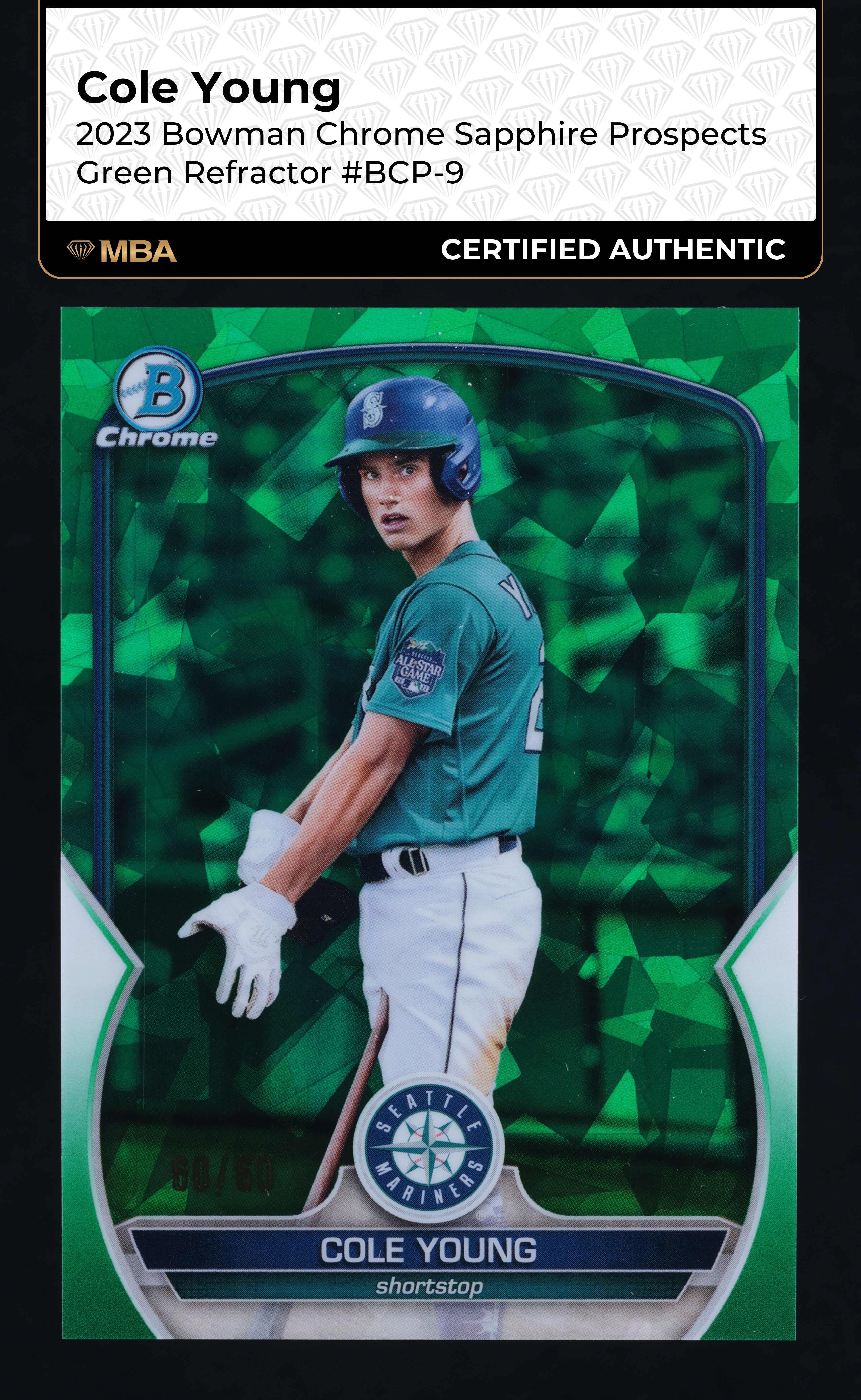 2023 Bowman Chrome Sapphire Green Refractor Cole Young RC 60/60