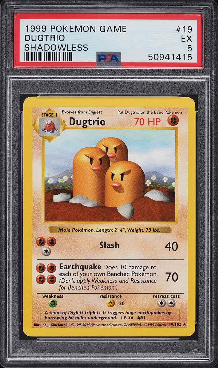 1999 Pokemon Base Set Shadowless Dugtrio #19 PSA 5 EX