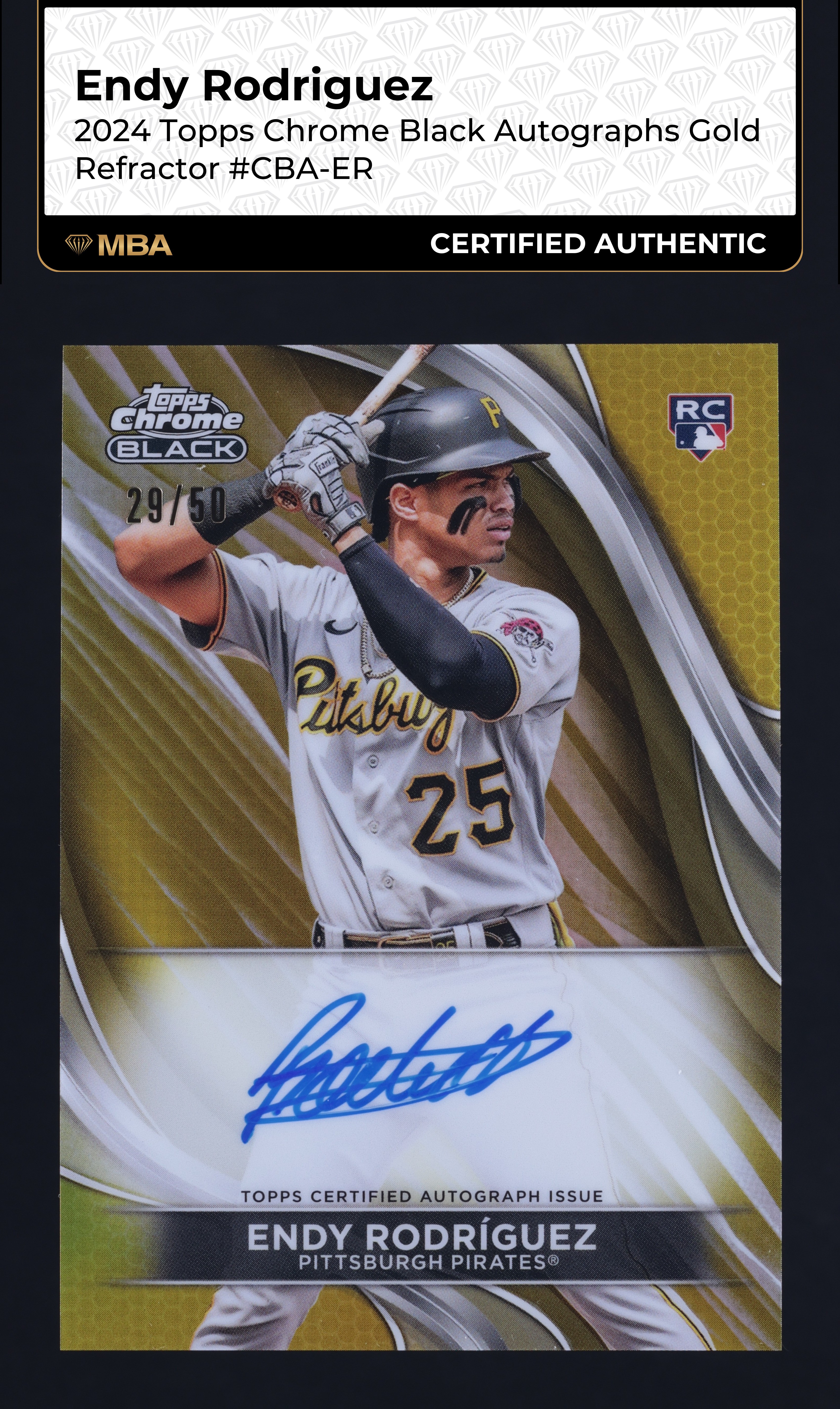 2024 Topps Chrome Black Gold Refractor Endy Rodriguez ROOKIE AUTO /50 MBA AUTH