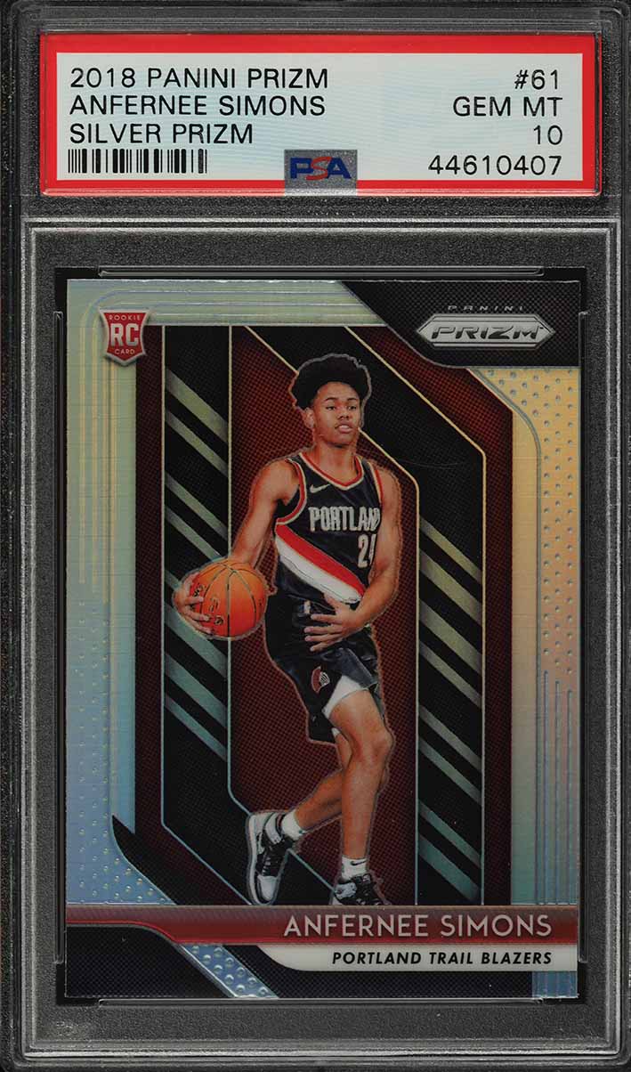 2018 Panini Prizm Silver Prizms Anfernee Simons ROOKIE RC #61 PSA 10 GEM MINT