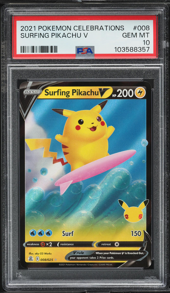 2021 Pokemon Sword & Shield Celebrations Surfing Pikachu V #8 PSA 10 GEM MINT