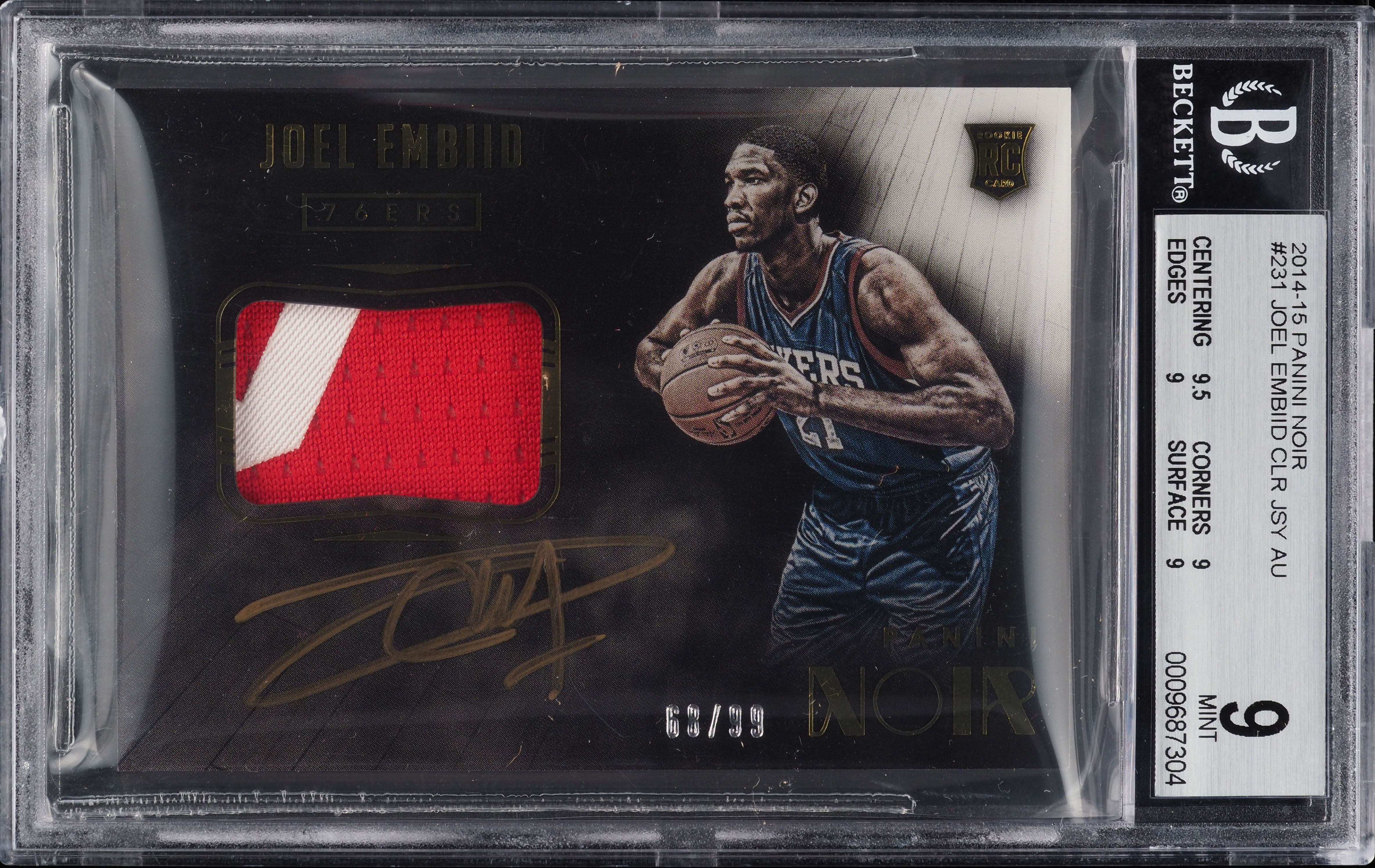 2014 Panini Noir Joel Embiid ROOKIE PATCH AUTO /99 #231 BGS 9 MINT