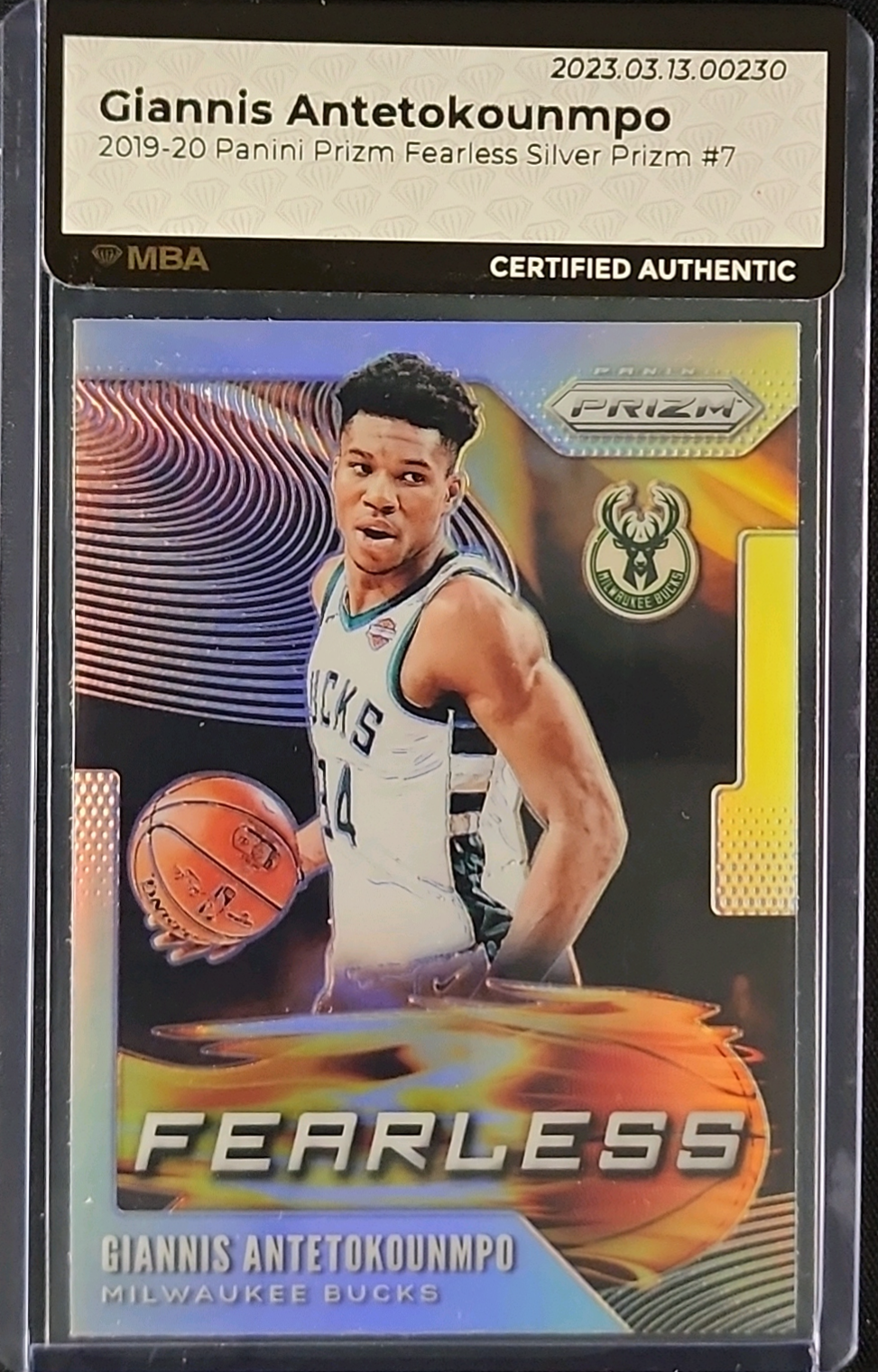 2019 Panini Prizm Fearless Silver Giannis Antetokounmpo #7 MBA AUTH