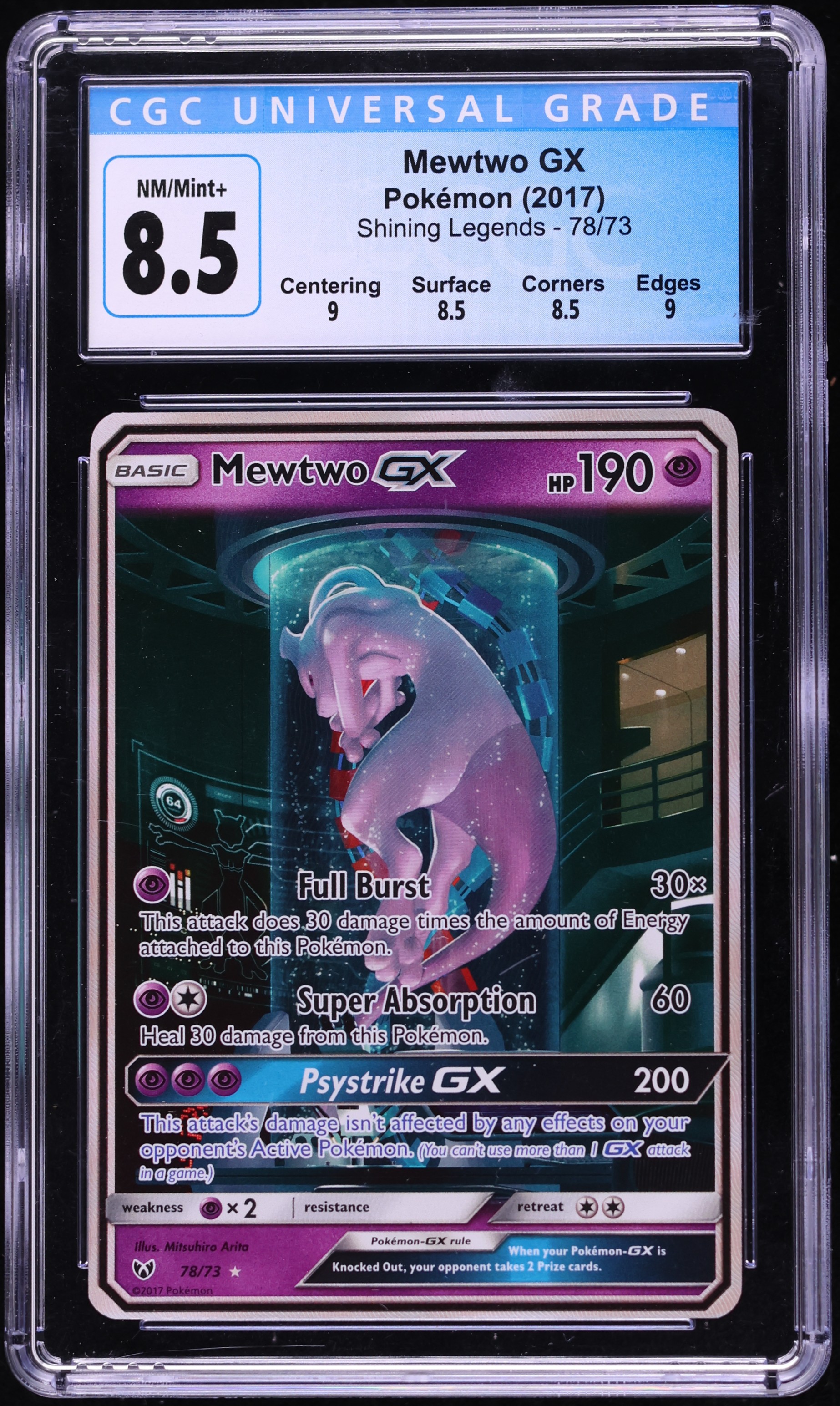 2017 Pokemon Sun & Moon Shining Legends Holo Mewtwo GX #78 CGC 8.5 NM-MT+