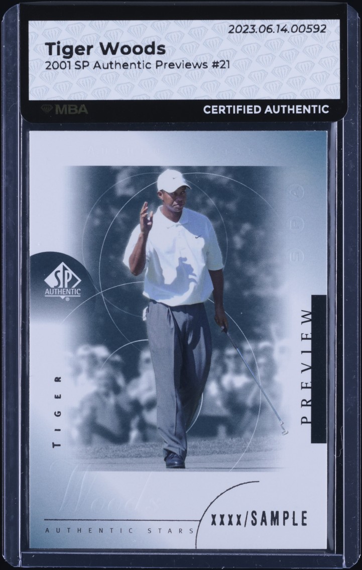 2001 SP Authentic Preview Sample Tiger Woods ROOKIE #21 MBA AUTH