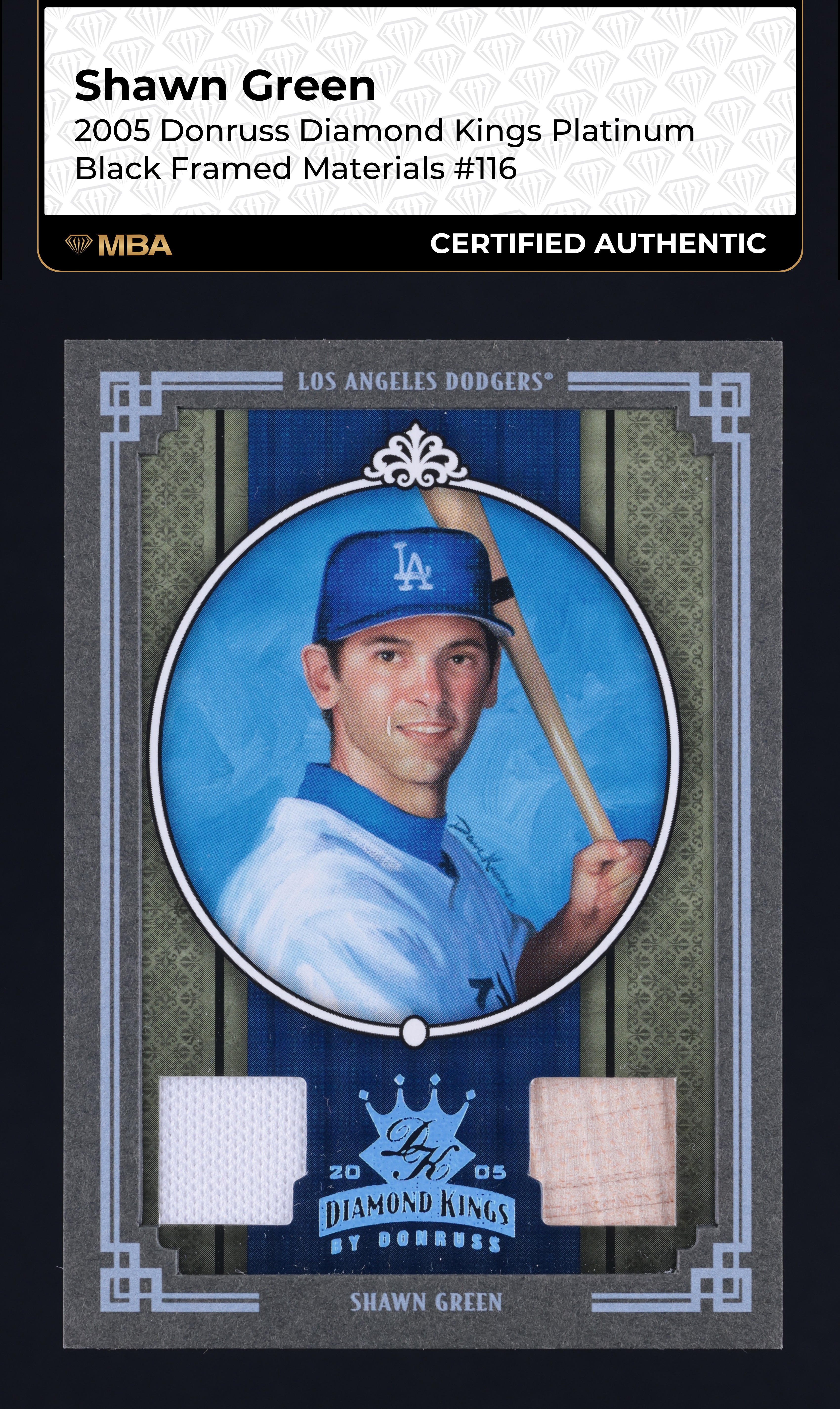 2005 Donruss Diamond Kings Platinum Framed Shawn Green PATCH 1/1 #116 MBA AUTH