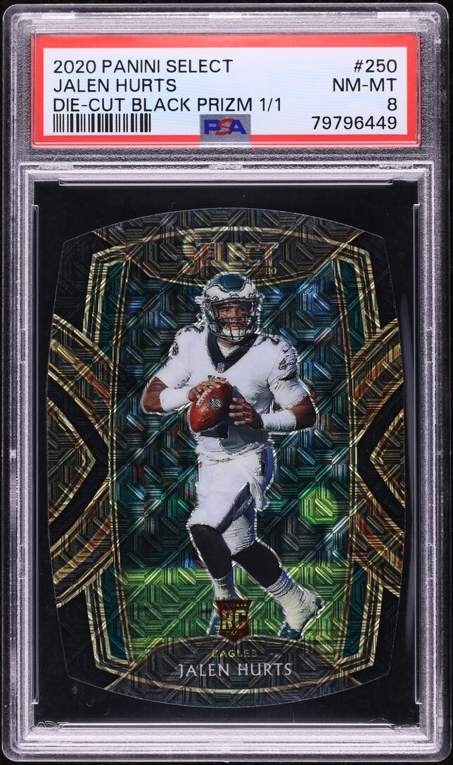 2020 Select Club Level Black Prizm Die-Cut Jalen Hurts ROOKIE 1/1 #250 PSA 8