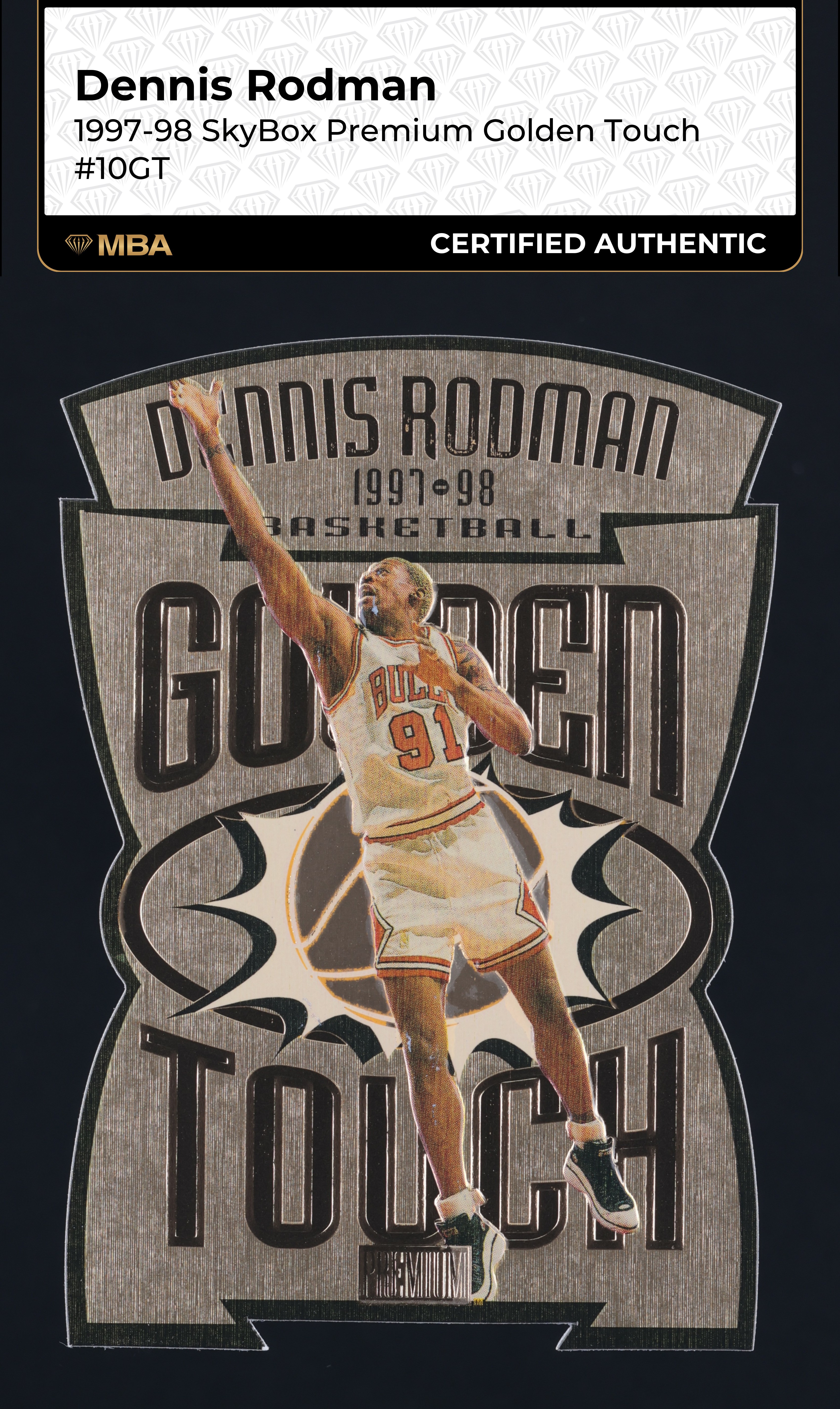 1997 Skybox Premium Golden Touch Die-Cut Dennis Rodman #10GT MBA AUTH