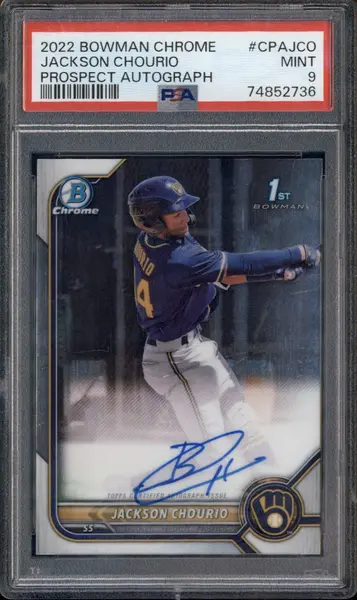 2022 Bowman Chrome Autographs #CPA-JCO Jackson Chourio Autograph RC Auto PSA 9
