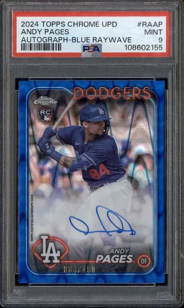 2024 Topps Chrome Update Auto Blue Raywave Andy Pages RC /150 PSA 9