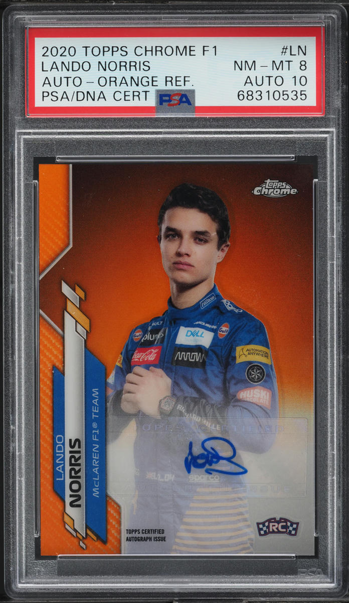 2020 Topps Chrome F1 Orange Refractor Lando Norris AUTO DNA 10 /25 PSA 8 NM-MT