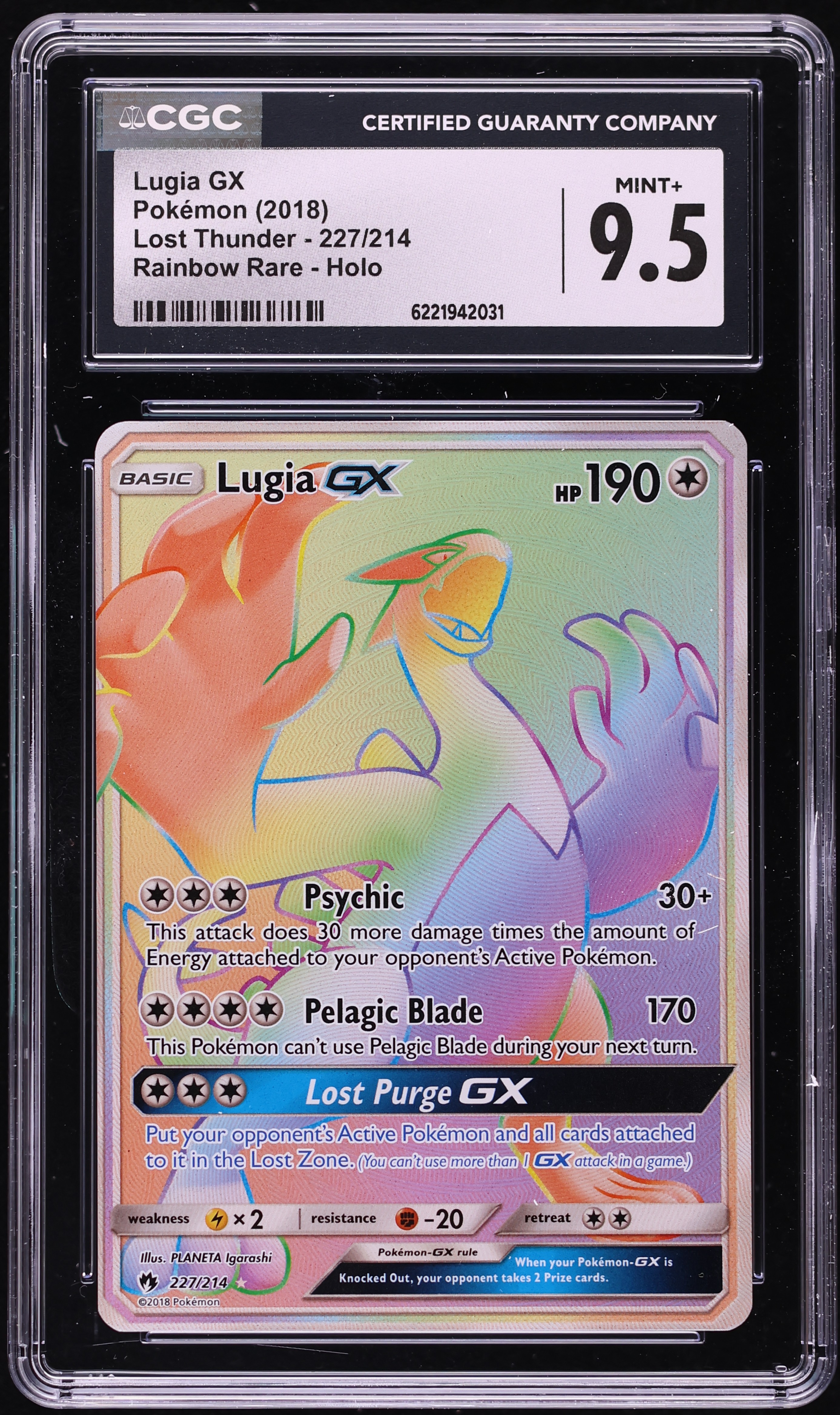 2018 Pokemon Sun & Moon Lost Thunder Rainbow Rare Lugia GX #227 CGC 9.5 MINT+