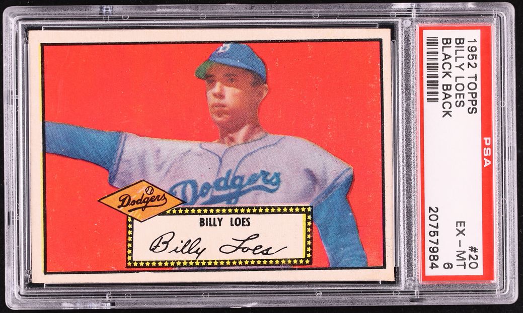 1952 Topps Billy Loes ROOKIE, BLACK BACK #20 PSA 6 EXMT
