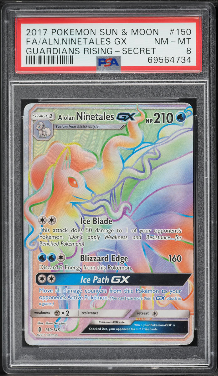 2017 Pokemon Sun & Moon Guardians Rising Rainbow Rare Alolan Ninetales GX #150 PSA 8 NM-MT