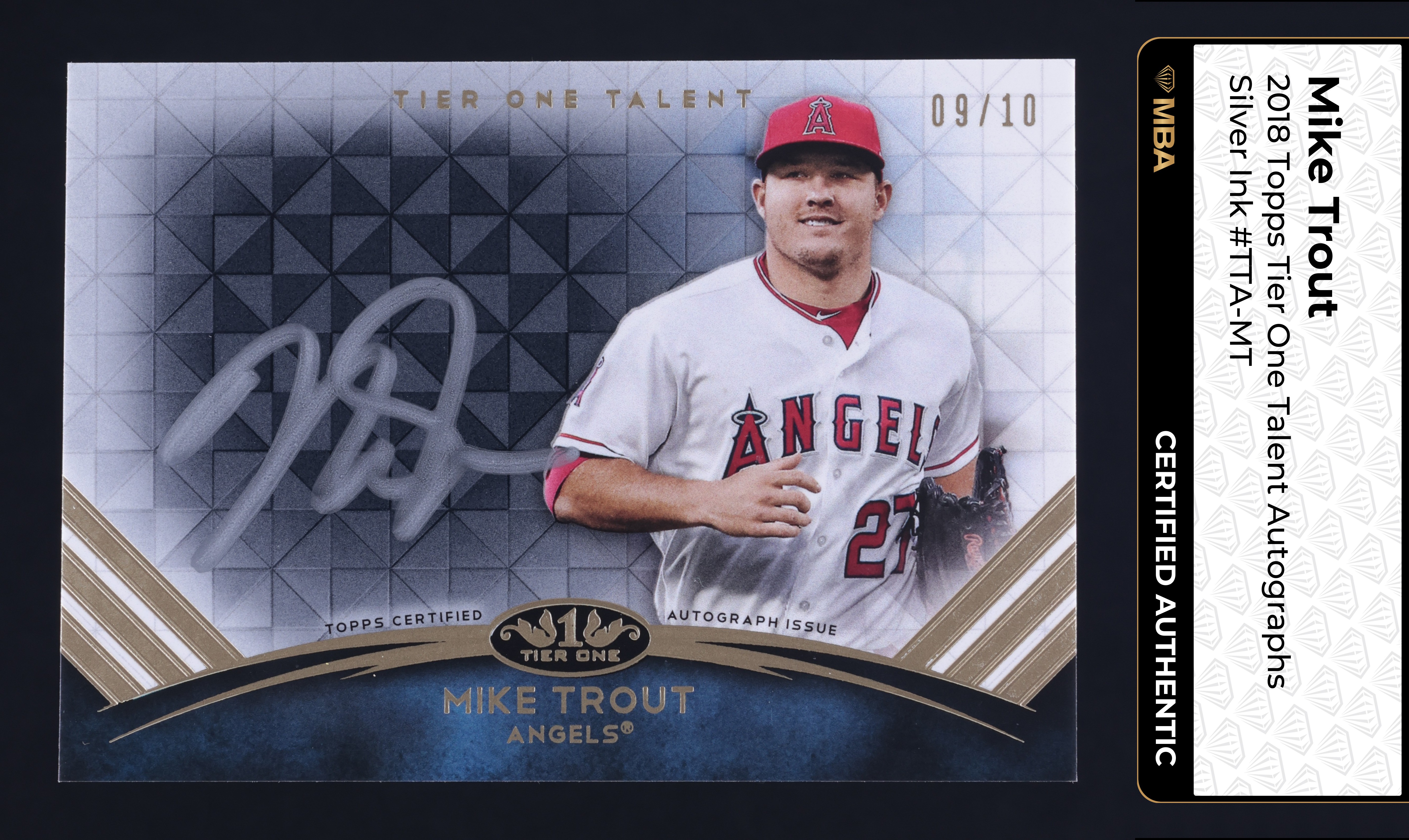2018 Topps Tier One Talent Silver Ink Mike Trout AUTO /10 #TTA-MT MBA AUTH