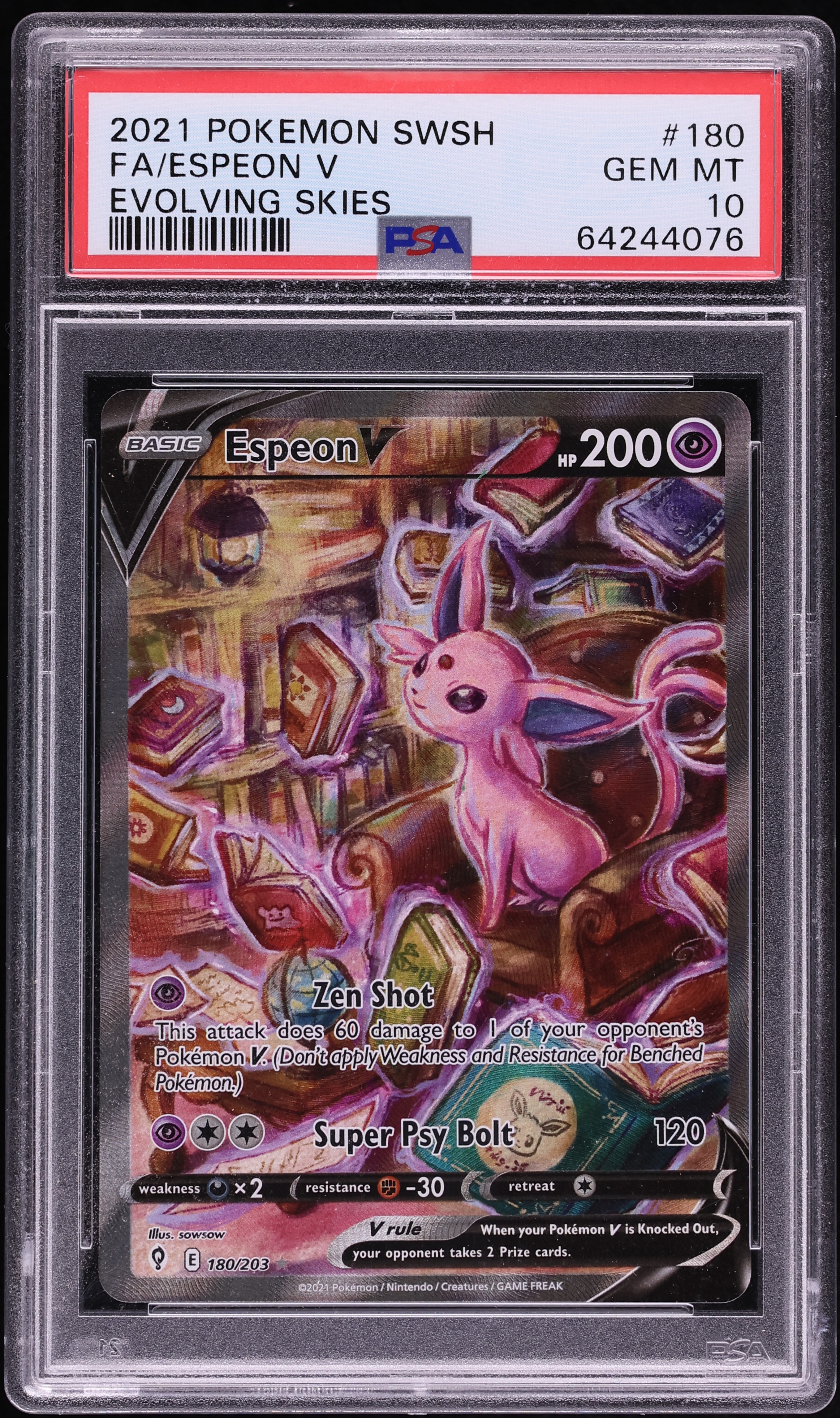 2021 Pokemon Sword & Shield Evolving Skies Full Art Espeon V #180 PSA 10 GEM MINT