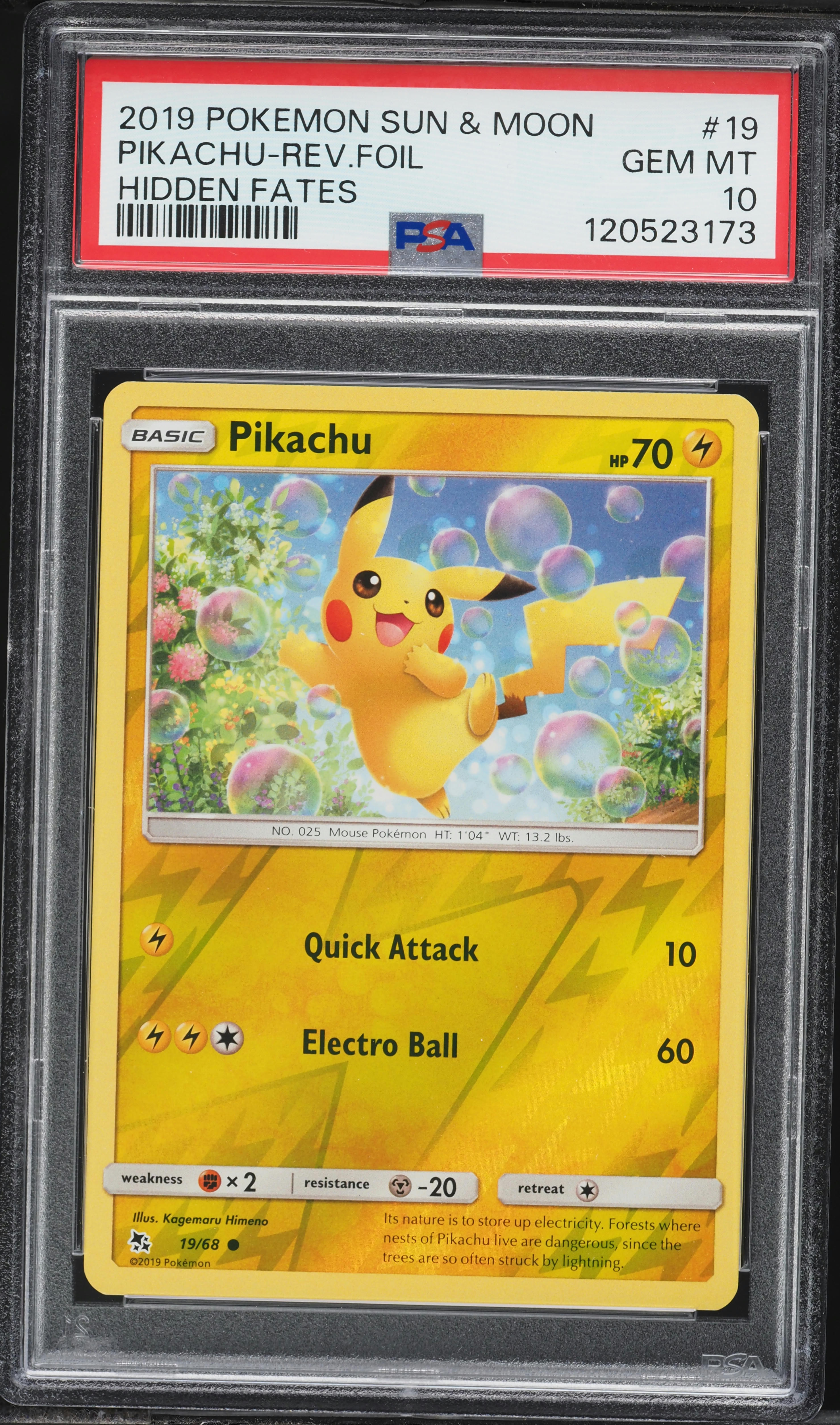 2019 Pokemon Sun & Moon Hidden Fates Reverse Holo Pikachu #19 PSA 10 GEM MINT