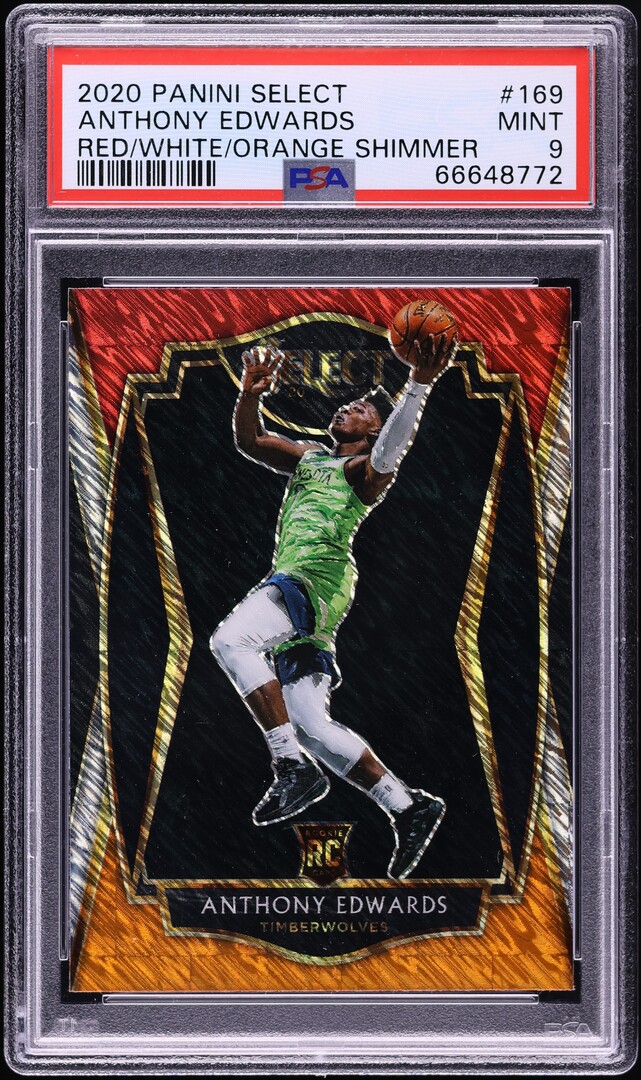 2020 Select Premier Level Red White Orange Shimmer Anthony Edwards ROOKIE PSA 9
