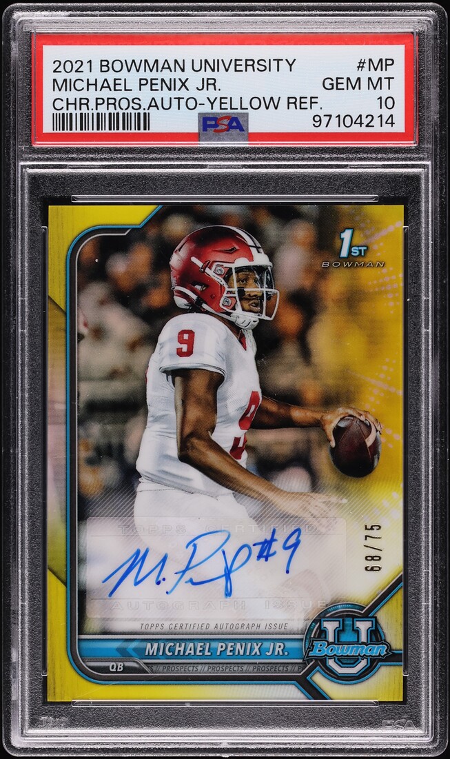 2021 Bowman U Chrome Yellow Refractor Michael Penix Jr. ROOKIE AUTO /75 PSA 10
