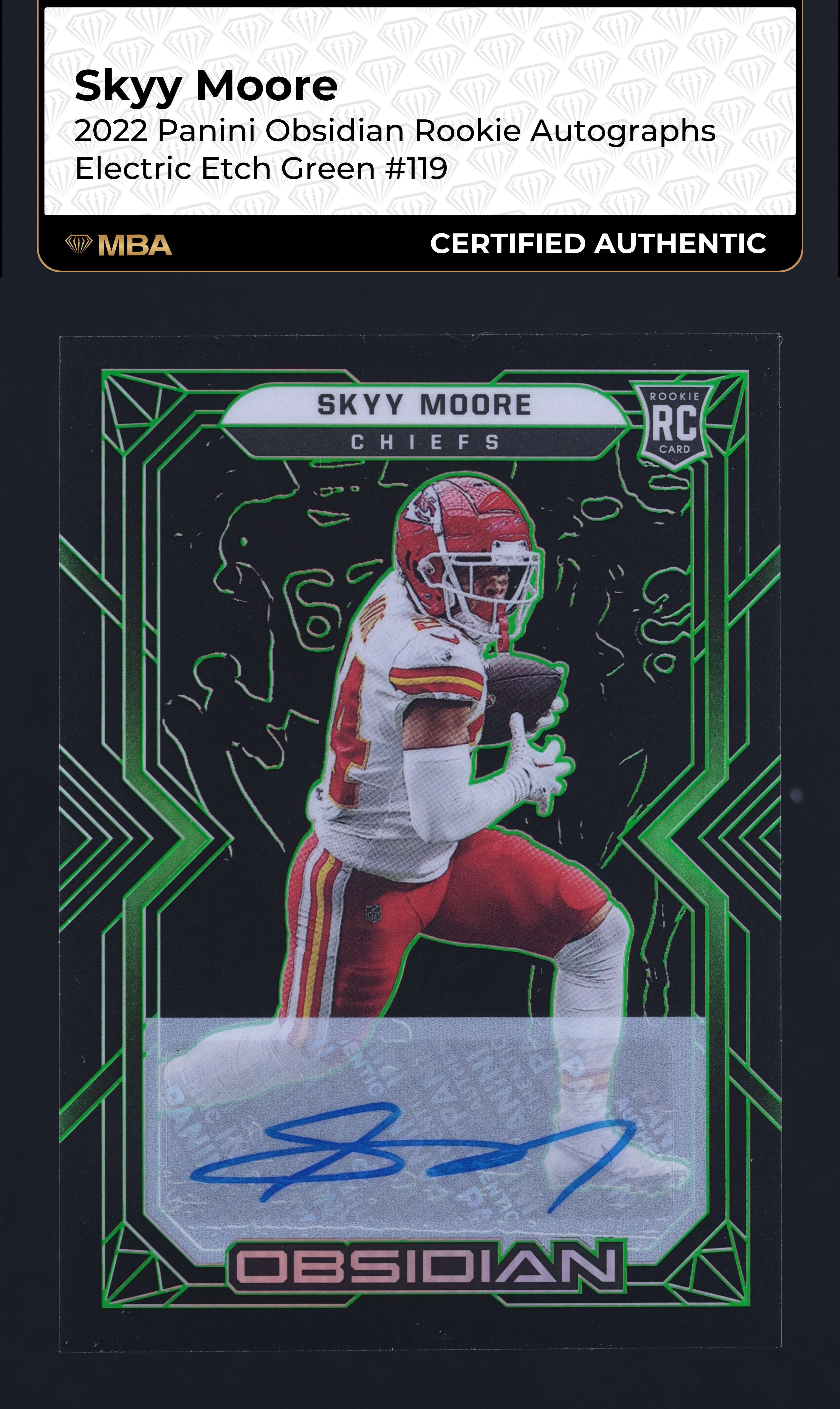 2022 Panini Obsidian Electric Etch Green Skyy Moore RC AUTO /50 #119 MBA AUTH