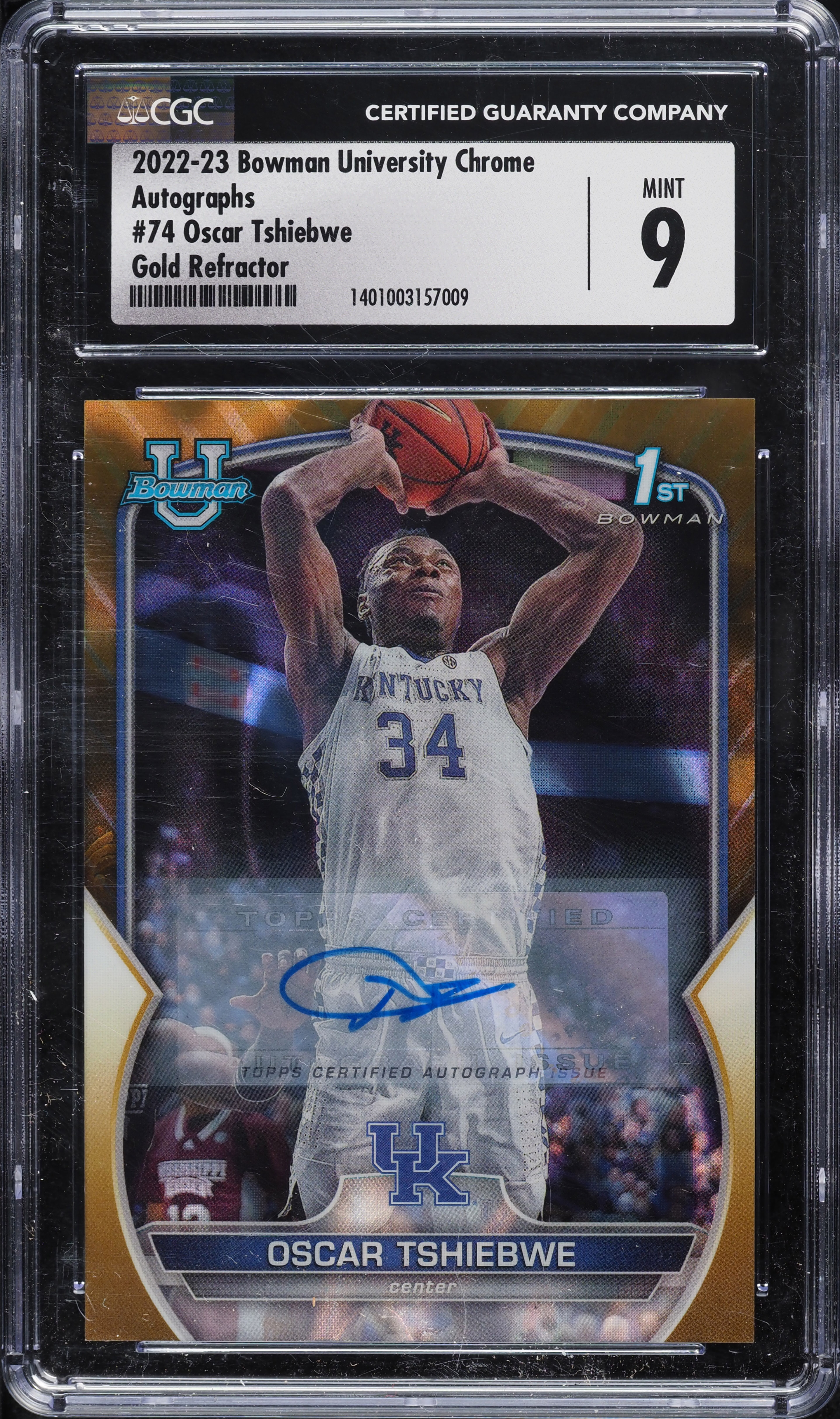 2022 Bowman Chrome U Gold Refractor Oscar Tshiebwe ROOKIE AUTO /50 #74 CGC 9