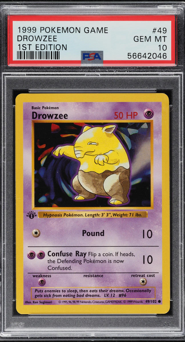 1999 Pokemon Base Set Shadowless 1st Edition Drowzee #49 PSA 10 GEM MINT
