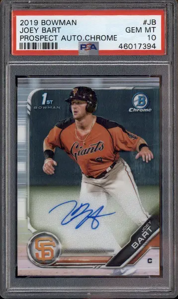 2019 Bowman Chrome Prospect Autograph #JB Joey Bart RC Auto PSA 10