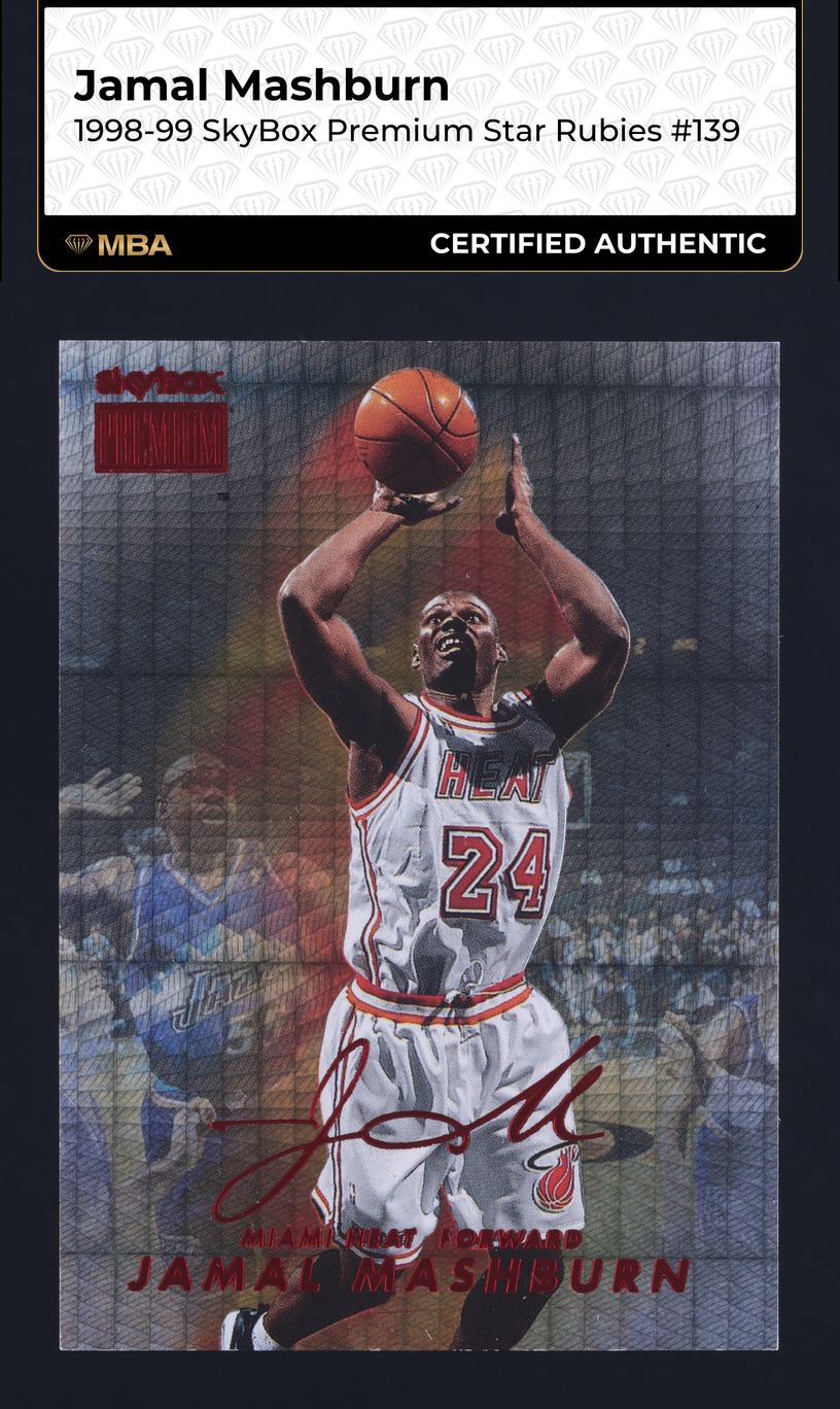 1998 Skybox Premium Star Rubies Jamal Mashburn /50 #139 MBA AUTH