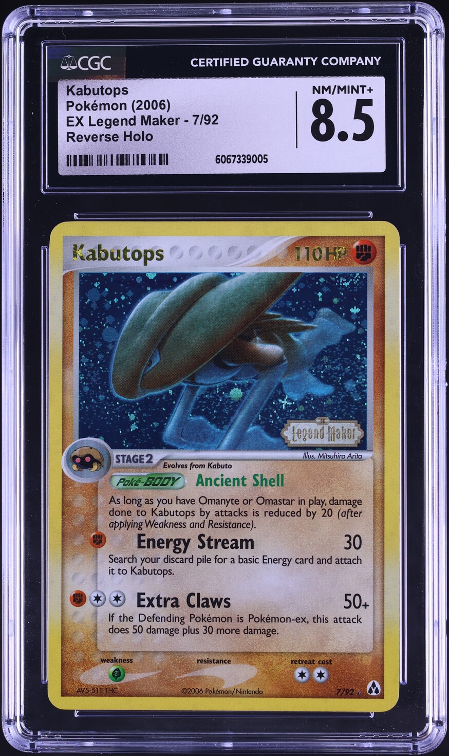 2006 Pokemon EX Legend Maker Reverse Holo Kabutops #7 CGC 8.5 NM-MT+