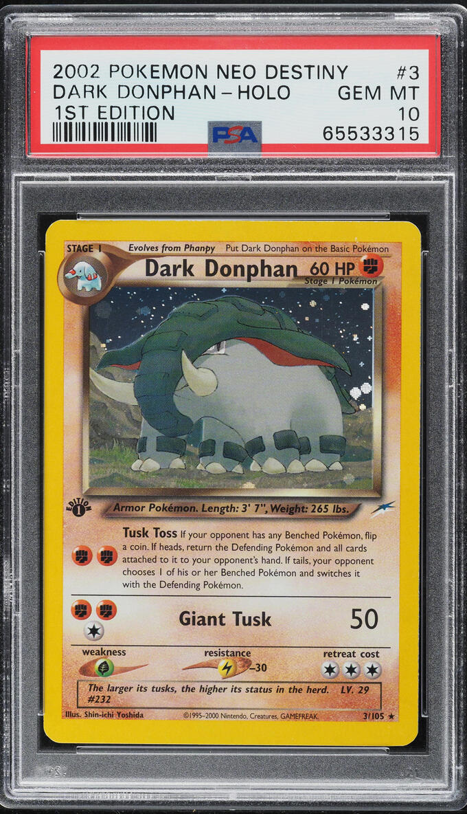 2002 Pokemon Neo Destiny 1st Edition Holo Dark Donphan #3 PSA 10 GEM MINT