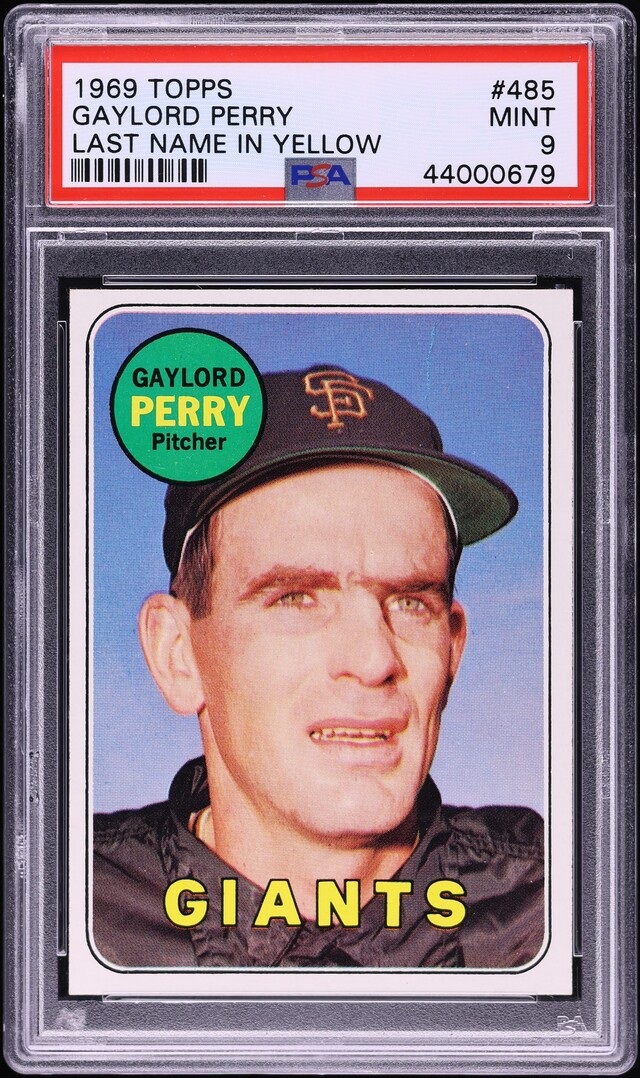 1969 Topps Gaylord Perry LAST NAME IN YELLOW #485 PSA 9 MINT