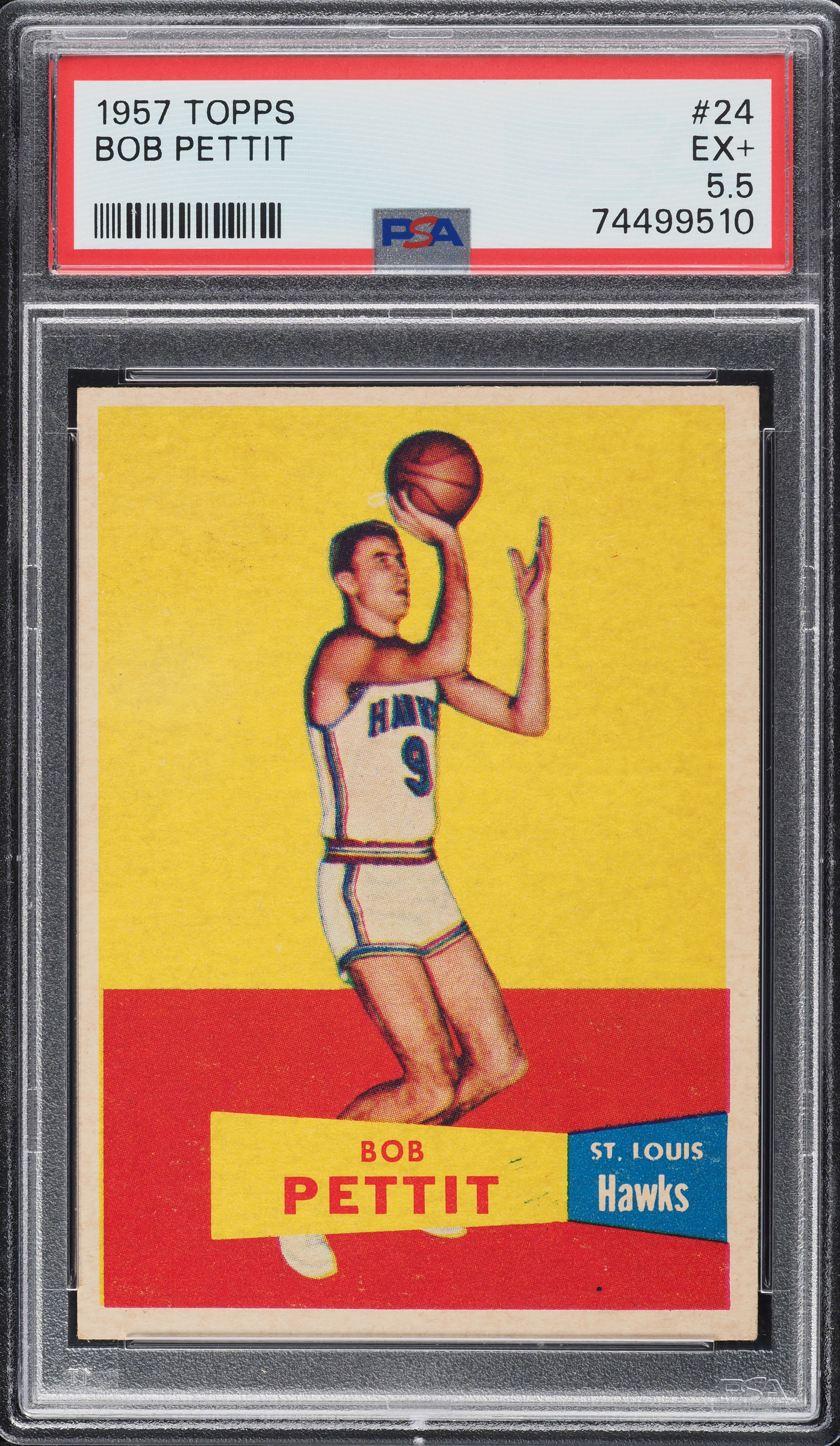 1957 Topps Basketball Bob Pettit ROOKIE #24 PSA 5.5 EX+