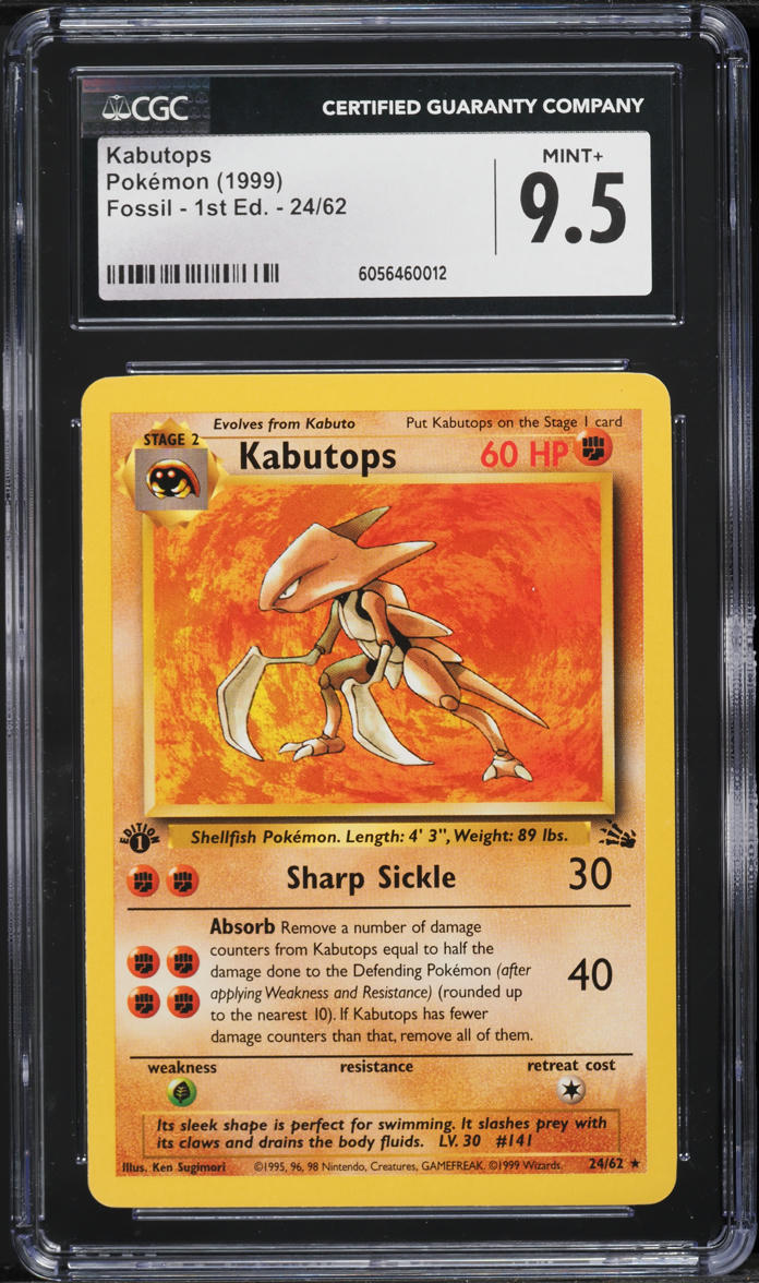 1999 Pokemon Fossil 1st Edition Kabutops #24 CGC 9.5 MINT+