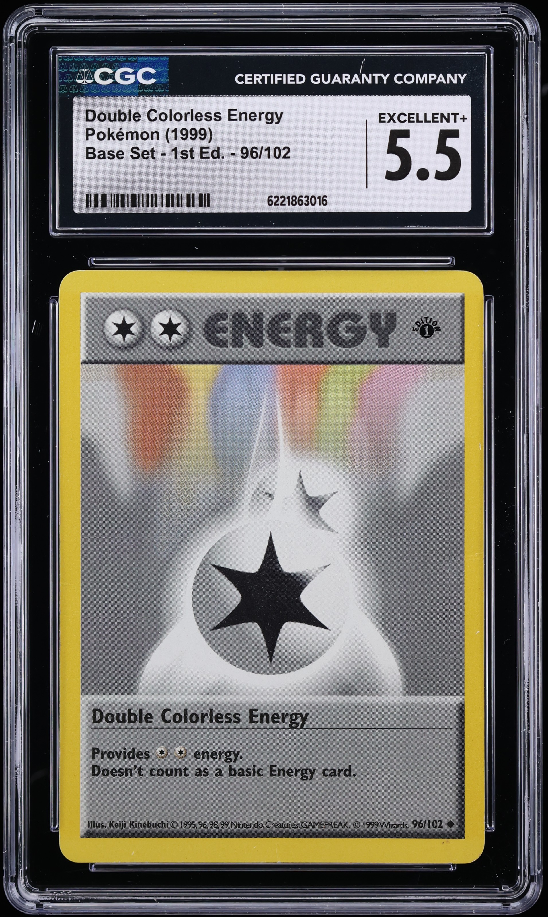 1999 Pokemon Base Set Shadowless 1st Edition Double Colorless Energy #96 CGC 5.5 EX+