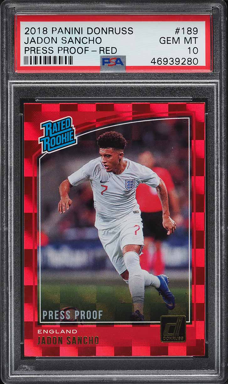 2018 Donruss Press Proof Red Jadon Sancho ROOKIE #189 PSA 10 GEM MINT