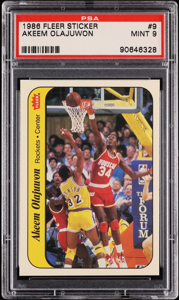 1986 Fleer Sticker Hakeem Olajuwon ROOKIE #9 PSA 9 MINT