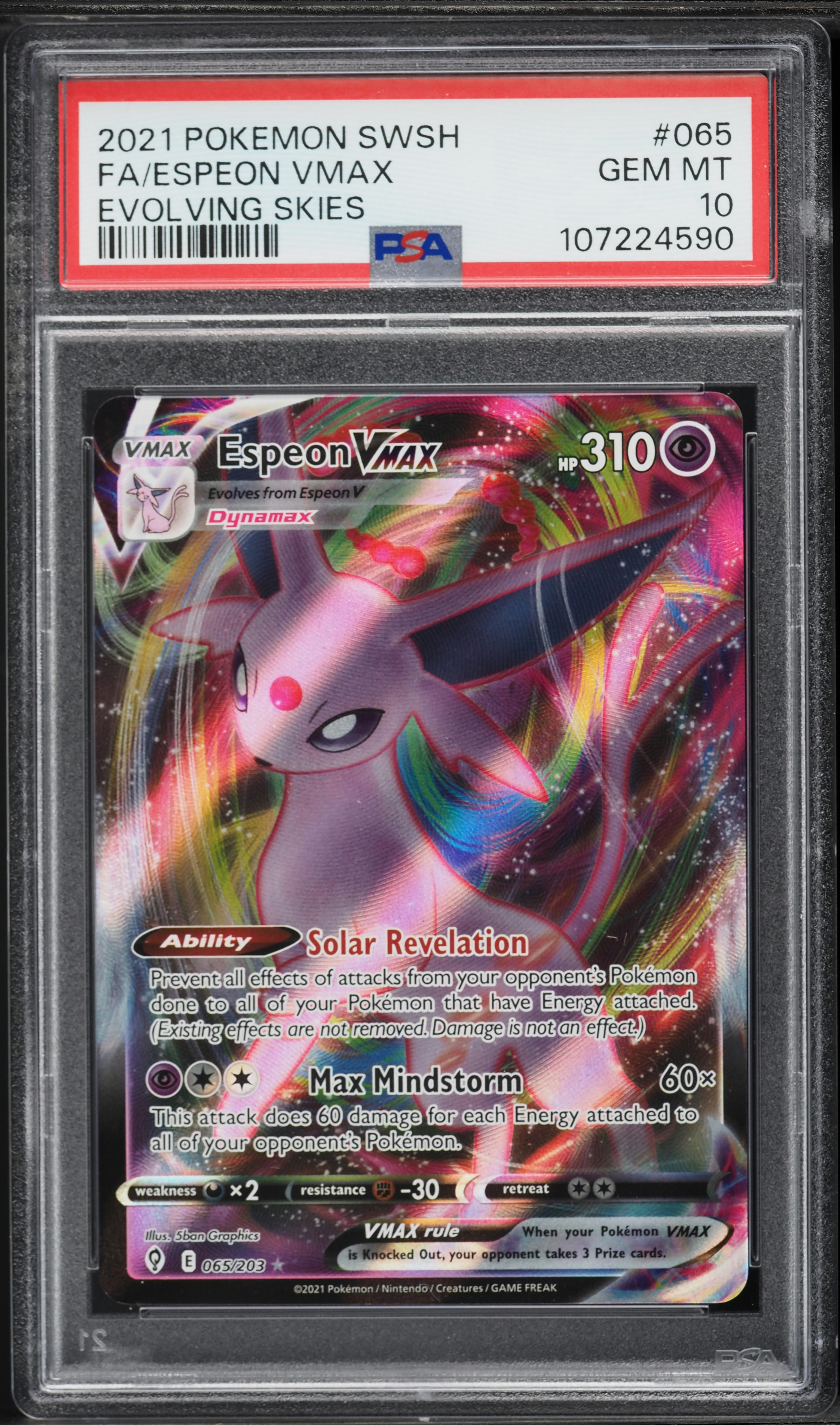 2021 Pokemon Sword & Shield Evolving Skies Full Art Espeon VMAX #65 PSA 10 GEM MINT
