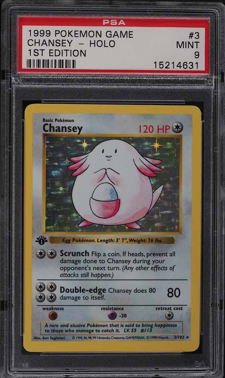 1999 Pokemon Base Set Shadowless 1st Edition Holo Chansey #3 PSA 9 MINT