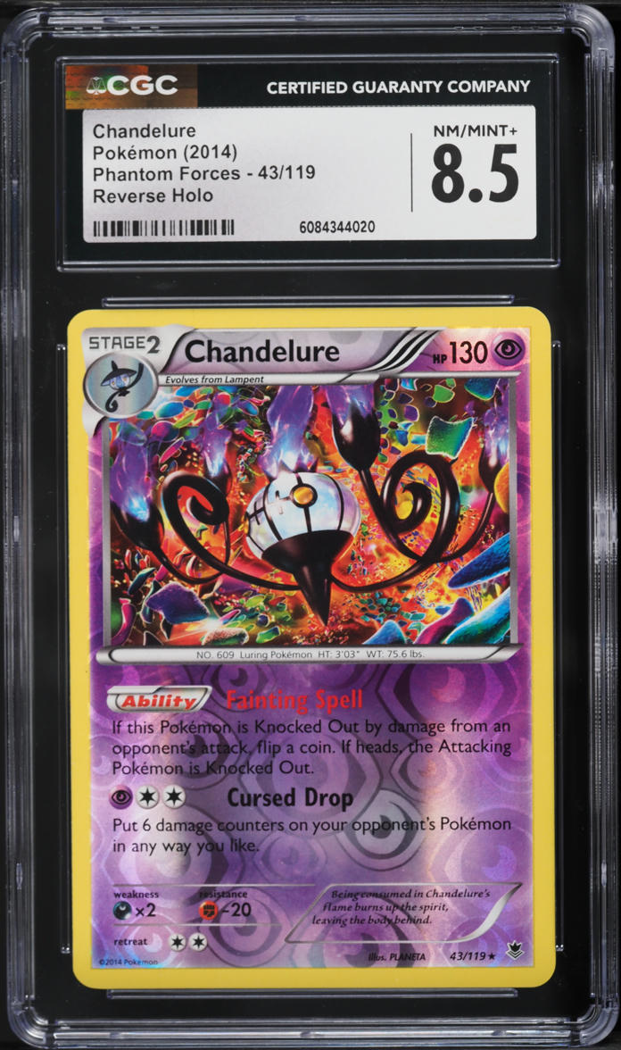 2014 Pokemon XY Phantom Forces Reverse Holo Chandelure #43 CGC 8.5 NM-MT+