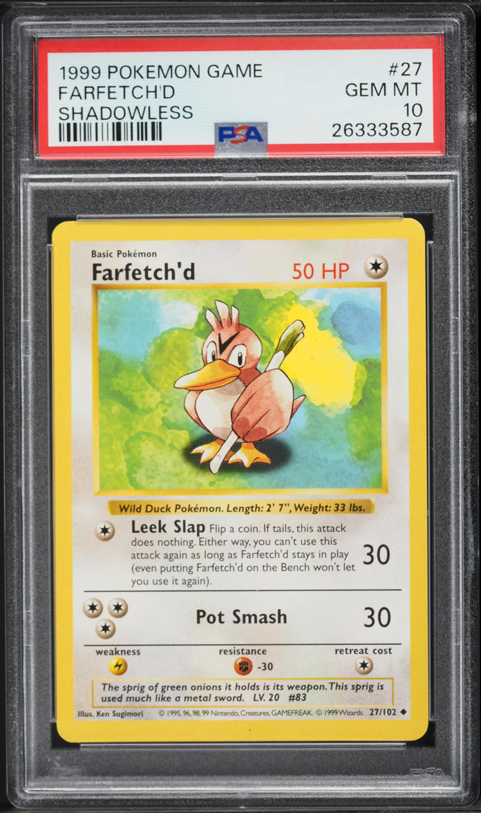 1999 Pokemon Base Set Shadowless Farfetch'd #27 PSA 10 GEM MINT