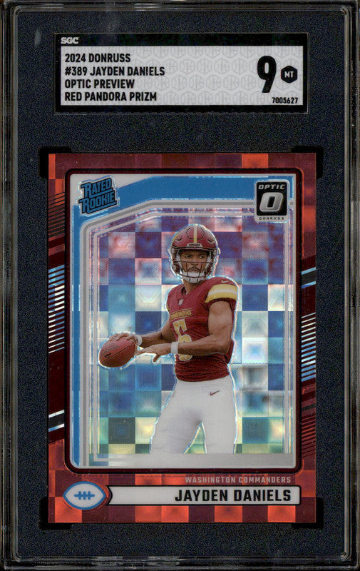 2024 Donruss Optic Preview Red Pandora Prizm #389 Jayden Daniels RC SGC 9