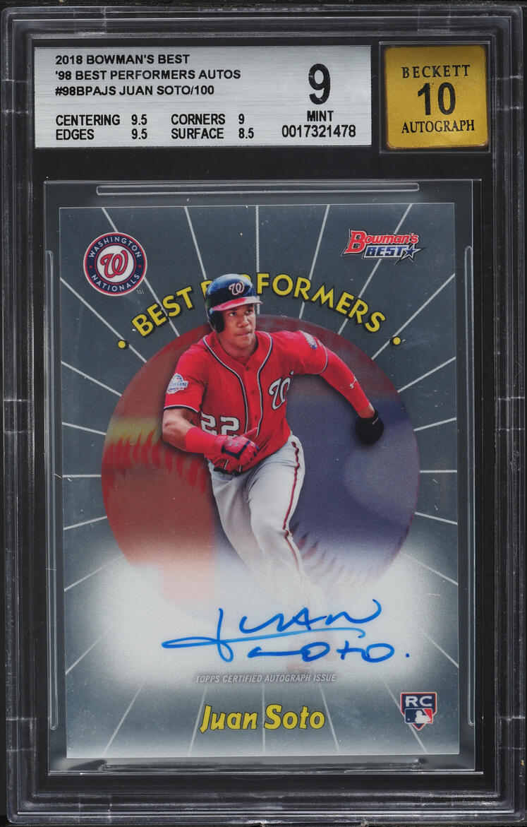 2018 Bowman's Best '98 Performers Juan Soto ROOKIE AUTO /100 #98BPAJS BGS 9 MINT